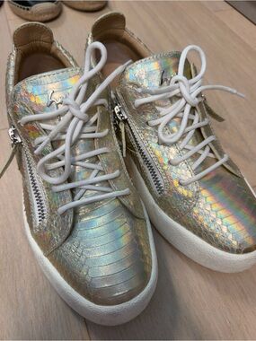 Giuseppe Zanotti Iridescent Gold Snake-Embossed Leather Sneakers